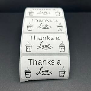 Set of 100 Handmade "Thanks a‎ Latte" Stickers